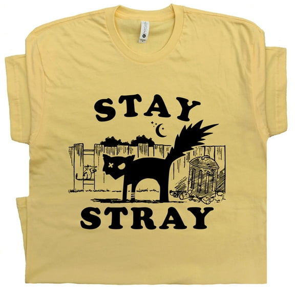 Stay Stray Cat T Shirt Funny Black Cats Adventure Wander Cute Kitten Retro Tee for Men Women Cool Graphic Rock-a-billy Road Trip