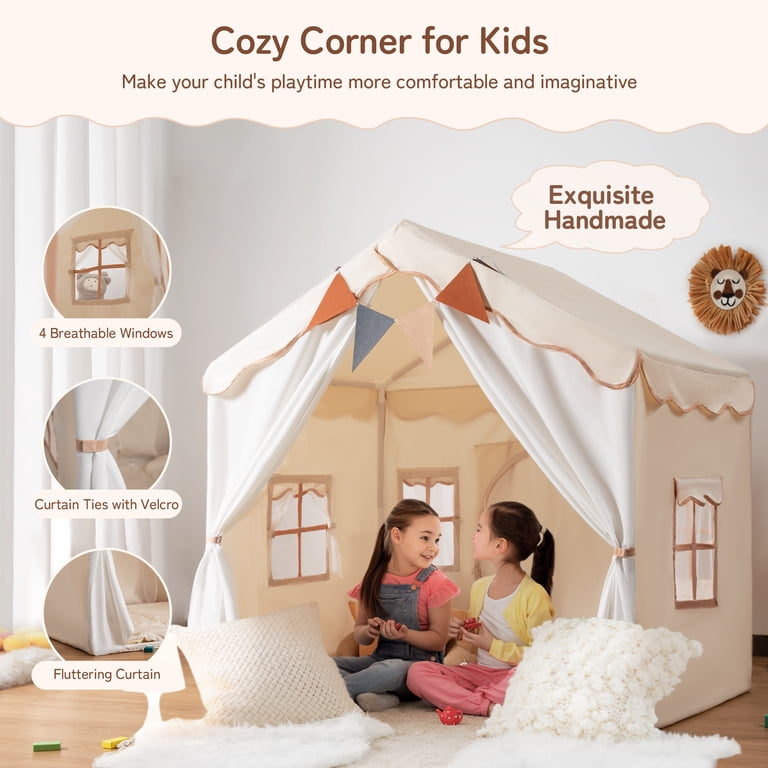 Besrey Kids Play Tent with Lights and Mat, Beige photo 3