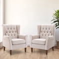 thumbnail image 5 of AFO Button-Tufted Wingback Accent Chair set of 2, Modern Mid-Century Armchair with Thick Padded Seat, Rolled Arm & Solid Wood Legs, For Bedroom/Office/Living Room, Beige, 5 of 15