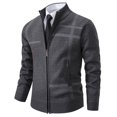 thumbnail image 2 of Men's Solid Color Cardigan Casual Long Sleeve Full Zip Sweater Stand Collar Knit Jackets Winter Loose Outerwear for Men (Dark Gray XL), 2 of 7