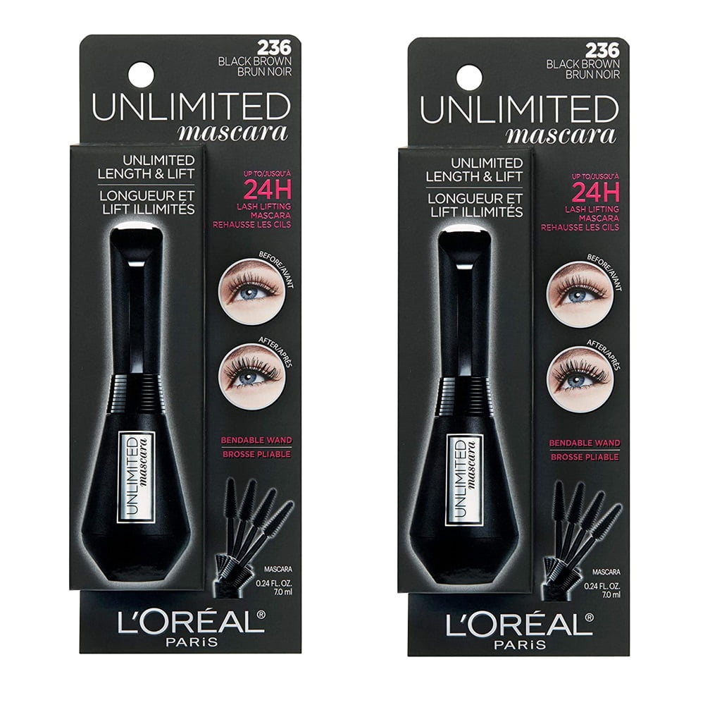 Pack of 2 L'Oreal Paris Unlimited Lash Lifting and Lengthening Washable Mascara, Black Brown # 236