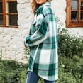 thumbnail image 4 of HAPIMO Women's Clearance Plaid Printed Soft Fleece Coat Button Up Shackets Fall Loose Flannel Jackets Winter Outfits Casual Woolen Coat Long Sleeve Outwear Pockets Fashion Green M, 4 of 9