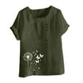 thumbnail image 4 of ZQUUVOU Women's T-Shirt Round-Neck Printed Short Sleeve Button Blouse Olive Green (4XL), 4 of 4