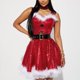thumbnail image 2 of Disfraz de Papá Noel para mujer, sin mangas, con lentejuelas, retazos peludos, cinturón, vestido camisero con gargantilla, trajes de fiesta para juegos de rol, 2 of 4