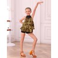 thumbnail image 4 of IBTOM CASTLE Girls Sequin Dance Outfit Sparkly Latin Hip Hop Jazz Dance Outfit Halter Mesh Ruffle Dress Top and Shorts Dancewear Golden, 4 of 7