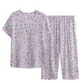 thumbnail image 2 of Brilliant Plus Size Sleepwear Summer Two Piece Set Short Sleeve Round Neck Pajama Set Printed Tops Pants Set, 2 of 3