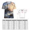 thumbnail image 2 of Lighthouse Sunrise Coast Scenery Pale Blue Tan Women's Short Sleeve Tops Casual Blouses T Shirt, 2 of 6