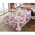 thumbnail image 4 of Ambesonne Floral Inspiration Fitted & Flat Sheet with Shams 4 Pcs Set, Magnolias Bloom, Full, Lilac Magenta Lime Green, 4 of 5