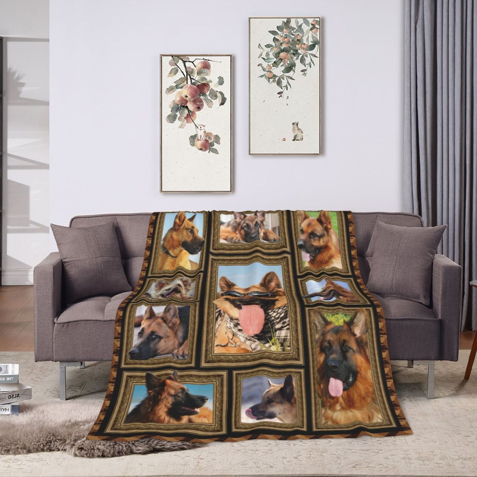 Wijzvio German Shepherd Dog Throw Blanket Soft Fuzzy Fleece Blanket For Couch Bed Living Room Decoration 50"X40"