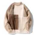 thumbnail image 2 of Hinvhai Men's Patchwork Color Block Sweaters Multicolor Textured Winter Pullovers Knitted High Neck Streetwear Sweater Khaki 8(L), 2 of 4