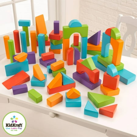 KidKraft 60-Piece Wooden Block Set, Bright Colors