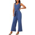 thumbnail image 4 of INSPIRAR CHIC Mono sin mangas para mujer con cintura ajustable, elástico, pantalón largo, con bolsillos, color azul, 4 of 6