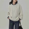 thumbnail image 2 of VISALY Pullover Crewneck Sweatshirt Knit Sweater Cable Knit Sweaters for Women Casual Knit Pullover Sweater Long Sleeves Jumper Tops Crochet Sweaters Women Pullover Sweaters Sweatshirts White One Size, 2 of 5