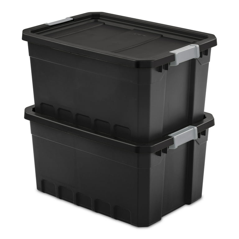 Lavex 19 13/16 x 14 1/4 x 5 1/2 Black Small Stackable Industrial Tote /  Storage Box with Attached Lid