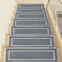 FloorHug 15pcs 28"X9" Non-Slip Stair Treads,Indoor Carpet Stair Runners Set for Wooden Steps,100% Polyester TPE Backing Stair Rugs Safety Mats for Dogs, Kids & Elders,Square Pattern,Grey