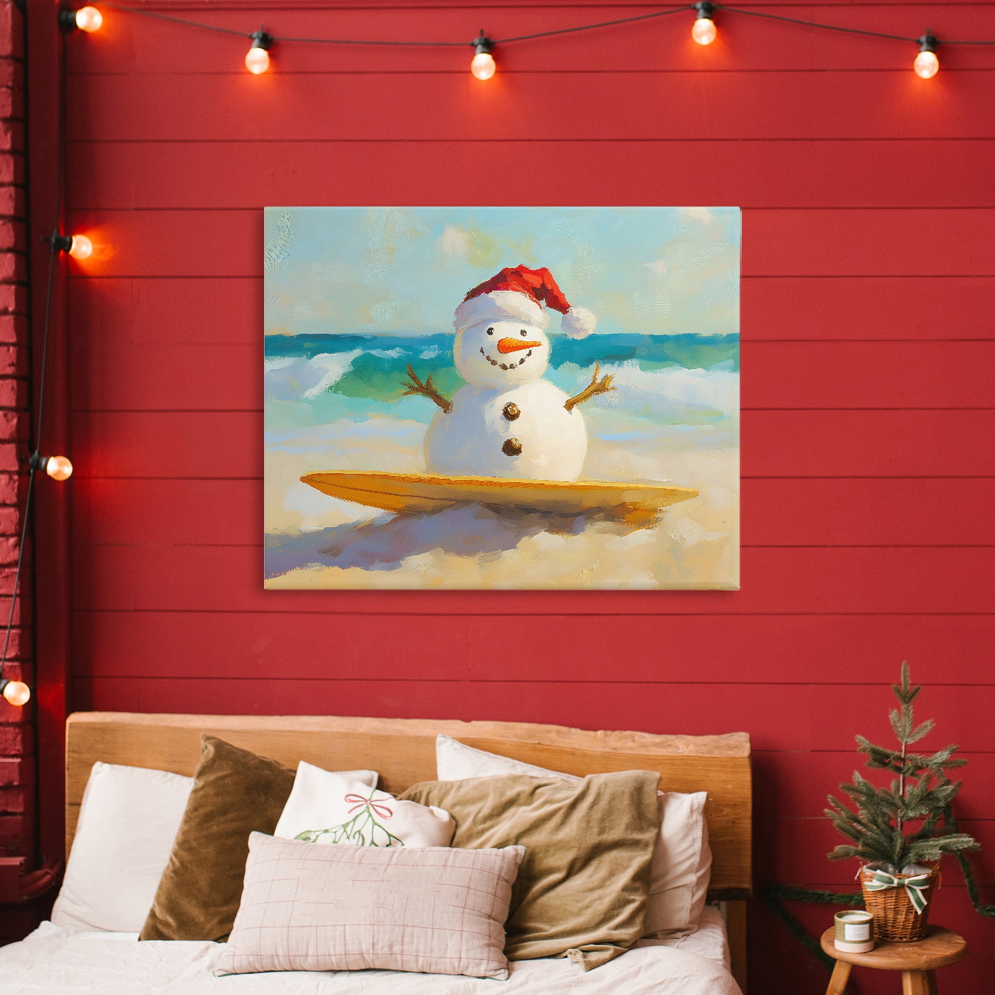 Stupell Industries Surfer Snowman on Beach Canvas Wall Art, design by The Prints Vibe
