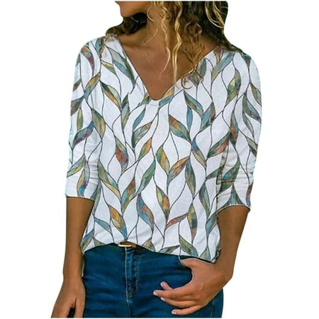 

Women Plus Size Casual V-Neck Long Sleeve Printed Tops T-shirt Blouse