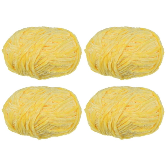 Uxcell 4pcs Velvet Yarn Soft Chenille Yarn 4x100g/14.1oz (347yds) Fluffy Yarn for Knitting Crochet Blanket Light Yellow