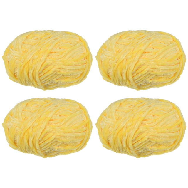 Uxcell 4 piezas de hilo de terciopelo suave Chenille 4x100g/14.1oz (347yds) hilo esponjoso para tejer mantas de ganchillo amarillo claro