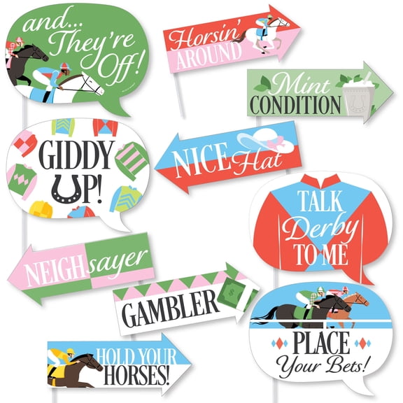 Big Dot of Happiness Funny Derby Horse Race Photo Booth Props Kit, Kentucky Horse Racing Themed Puns for Derby Day Decorations or Birthday Party Supplies - 10 Count Selfie Prop Sticks