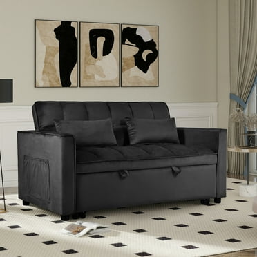 Miekor Furniture Convertible Sofa Bed,3-in-1 Pull Out Couch Bed with Reclining Backrest and Pillows,Sofa Bed Chair Full Convertible Sleeper Loveseat for Living Room, Home or Office(Black) 3734
