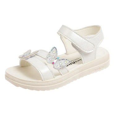 PEASKJP Girls Flip-Flops Sandals Glitter Flower Open-Toe Flat Dress Sandals Summer Shoes,White 36