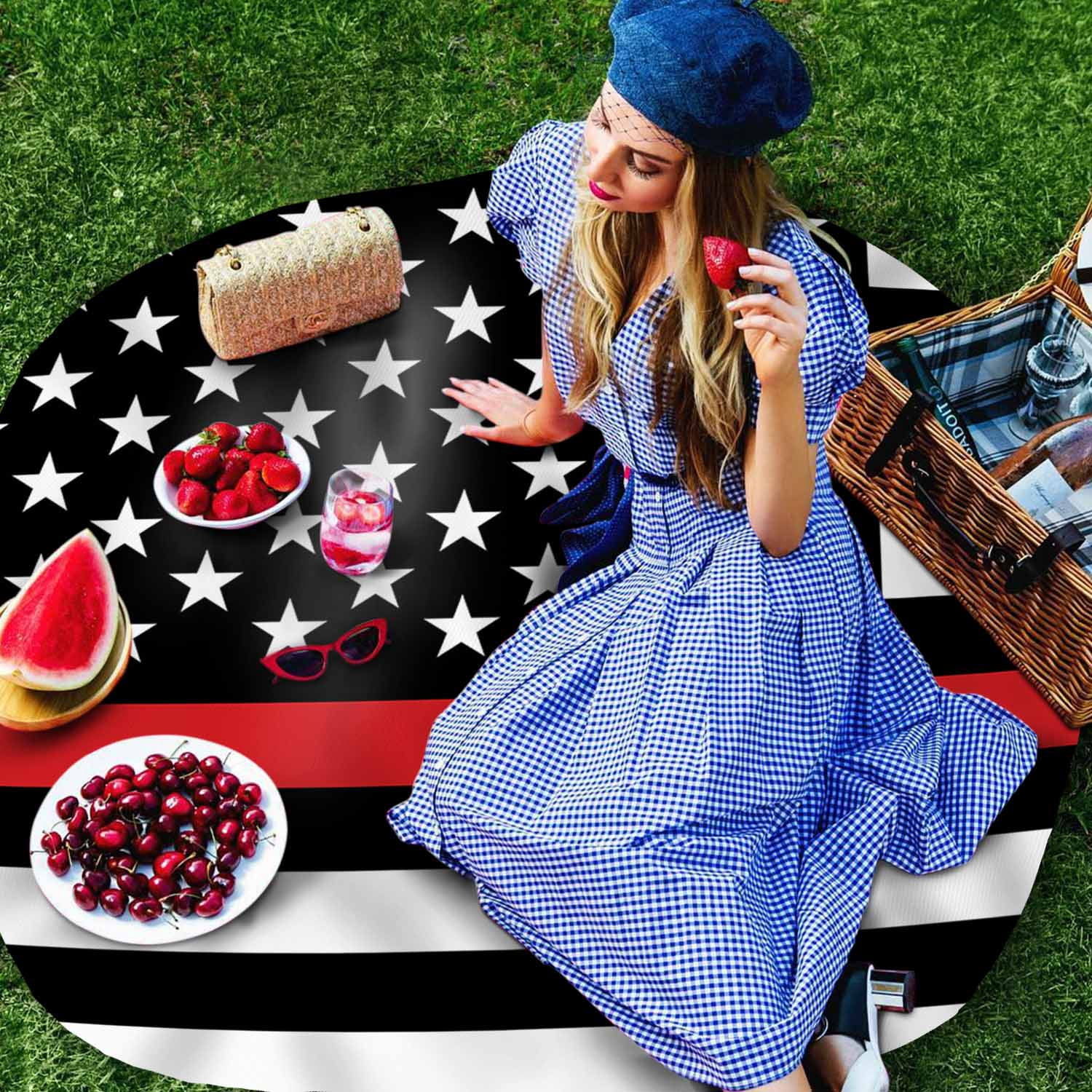 Round Tablecloth Patriotic Thin Red Line Flag Waterproof Oil Proof Polyester Table Cloth Cover Decor for Home Dining Outdoor,Patio,Parties, 60" Dia. Firefighter
