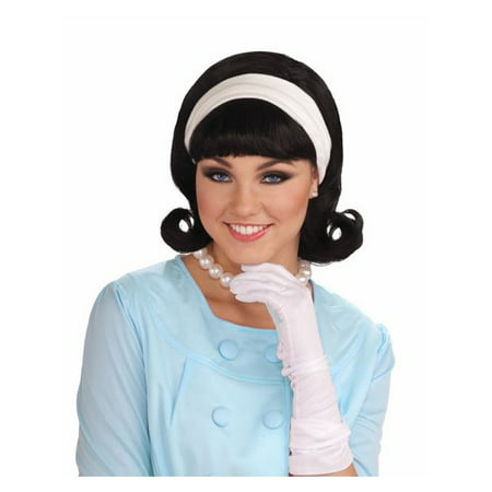 50s Black Wig with Detachable Headband for Adults