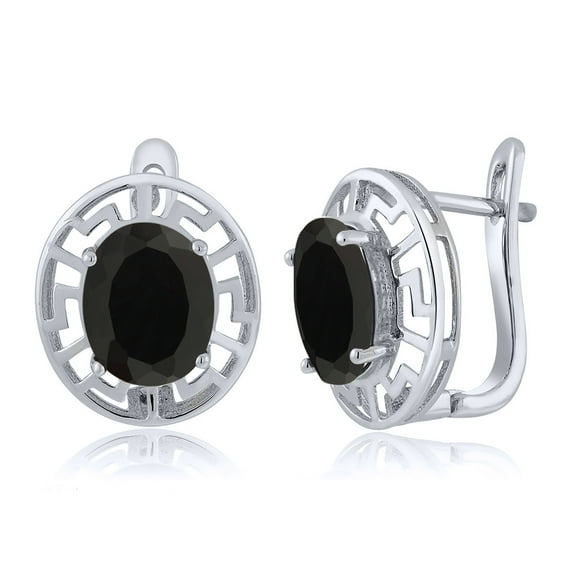 Gem Stone King 925 Sterling Silver Black Onyx Greek Key Earrings for Women (5.00 Cttw, Gemstone December Birthstone, Oval 10X8MM)