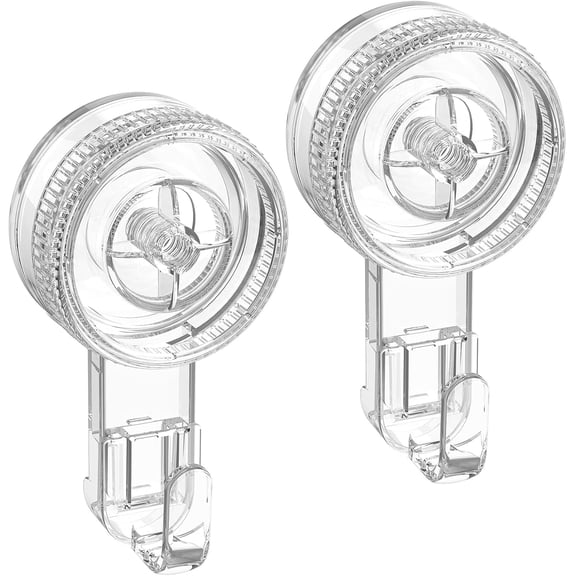 Aship Suction Hooks, Large Clear Suction Cup Hooks, Removable Waterproof Shower Hooks for Kitchen Bathroom, Reusable Suction Hangers for Towel Loofah Christmas Garland Decorations - 2 Pack