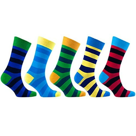 Socks n Socks - Men's 5-pairs Luxury Cotton Cool Funky Colorful Fashion Designer Fun Stripe Dress Socks with Gift