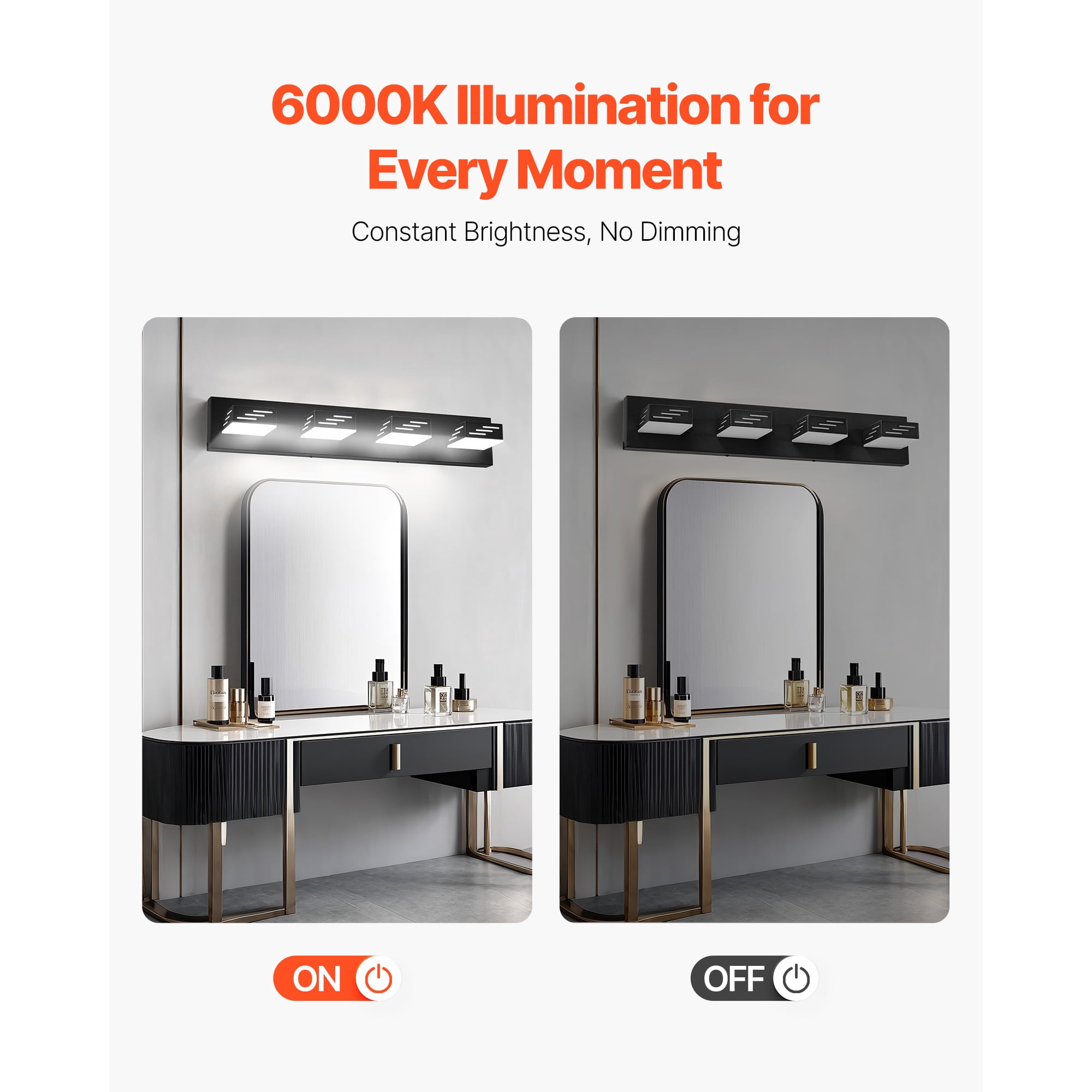 KFFKFF 4-Light LED Modern Vanity Light Fixture, 25.59-Inch, Black Finish Wall Lighting for Bathroom, Living Room, Bedroom, Hallway, Cool White 6000K, IP44 Waterproof