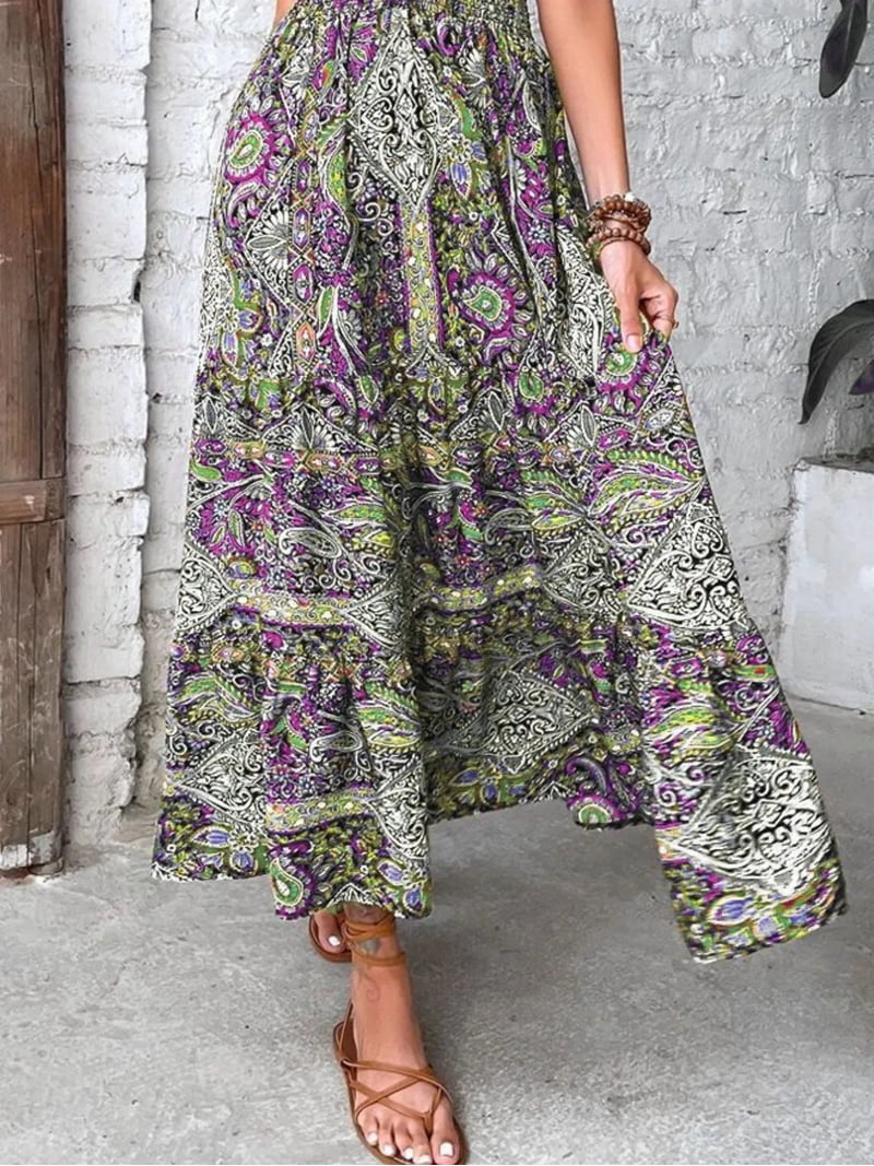 100 percent polyester dress Women's Plus Size Printed V Neck Short Sleeve Midi Dress Frill Smocked  Detail one hundred percent polyester fabric