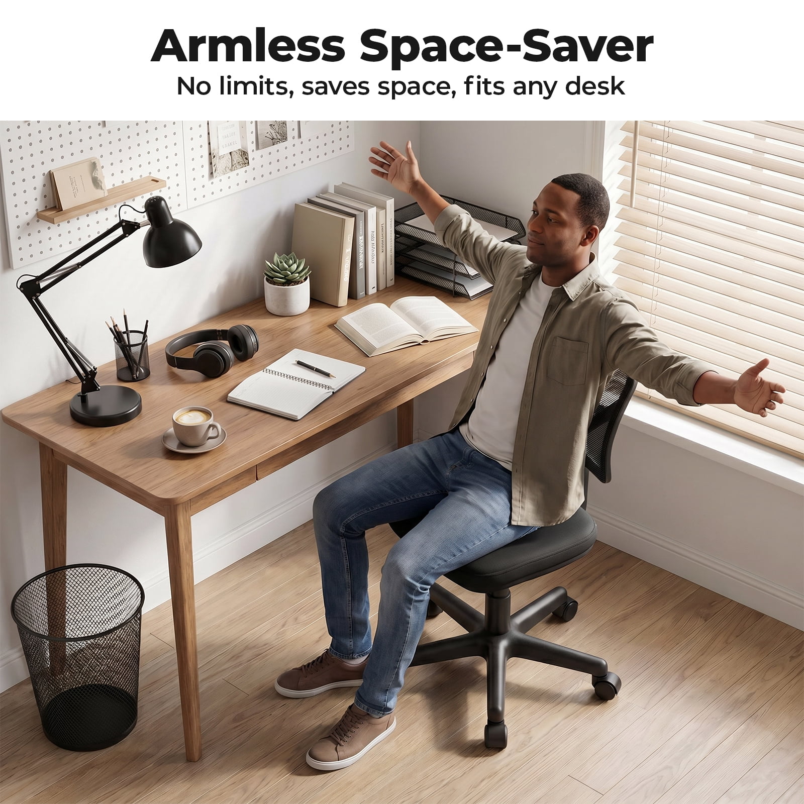 Alvantor Low-Back Mesh Office Chair with Lumbar Support, Armless Swivel Rolling Chair