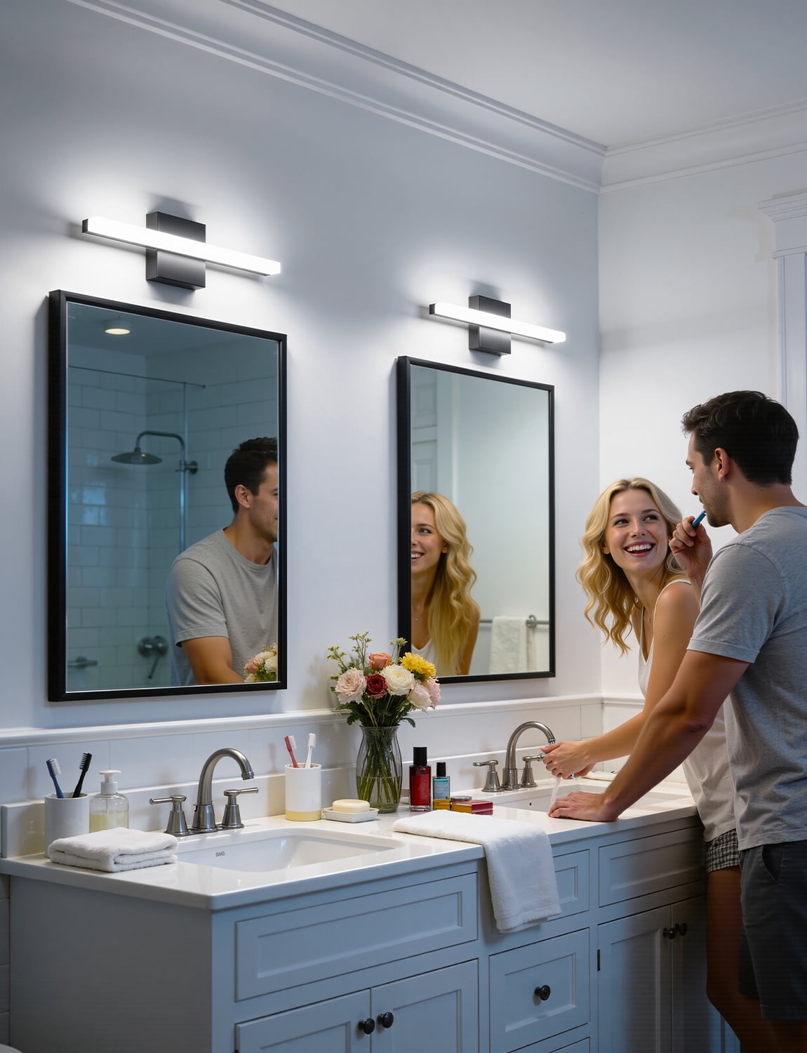 Combuh LED Bathroom Wall Light Bar Modern Acrylic Vanity Lighting Fixtures Over Mirror, 16 Inch 9W Black Restroom Lights Cool White 6000K for Kitchen Bedroom