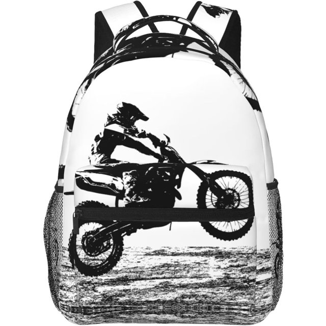 Motocross Dirt Bike Casual Backpack Travel Pack Bag Laptop Backpacks With Side Pockets Front Zipper Pockets Bookpack Daypack Picnic Rucksack Computer Bag