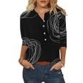 thumbnail image 4 of ZMHEGW Women T Shirts Casual Leaf Printing Buttons O Neck Three Quarter Sleeve Tops Blouse Women'S Tshirts, 4 of 5