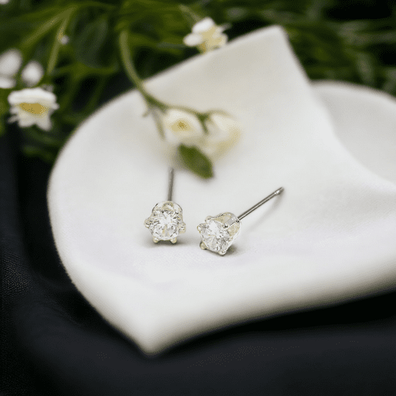 Women's 4mm Silver Cubic Zirconia Ear Sense Stud Earrings by Howard's