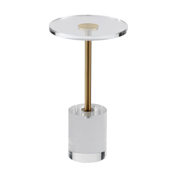 Acrylic End Table, Clear Side Table - 11.9" Round, 21.4"H - Living Room, Bedroom, Study - Solid Base, Coffee, Drink, Snack Table