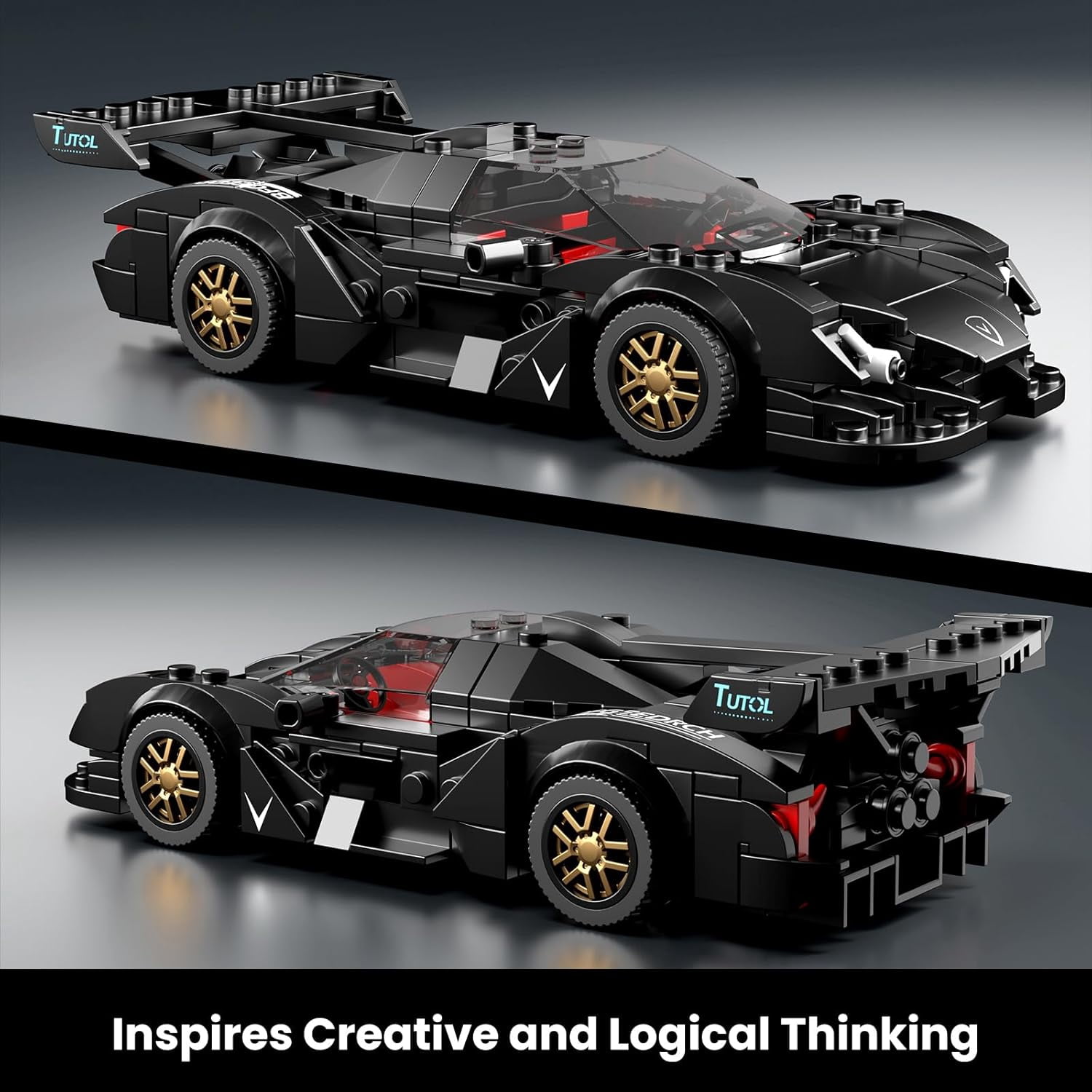 Super Sports Car Building Set with Display Case, 355 Piece Race Car Model Construction Toy,Collectible Vehicle Building Blocks Kit