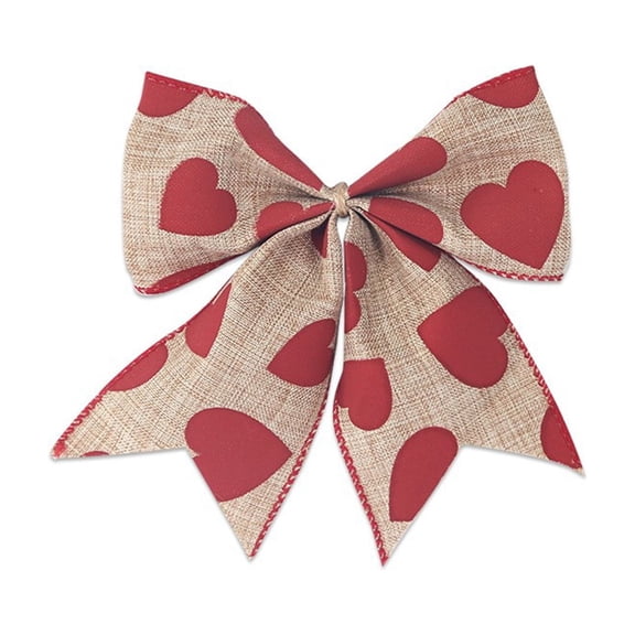 chaungfeng 2 Pcs 6 Inch Red Heart Printed Burlap Bows, Decoration Bow for Gift Wrapping Party Holiday Basket Ornaments(Valentine)