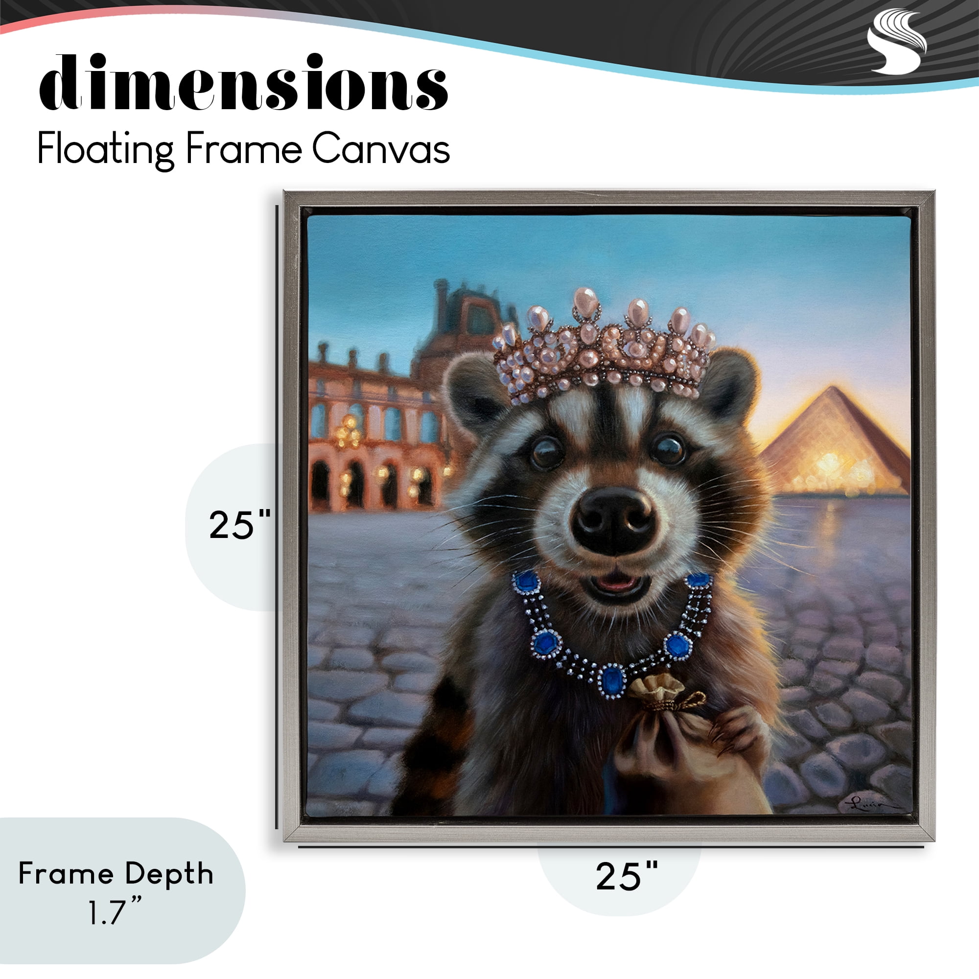Stupell Industries Louvre Loot Raccoon Gray Framed Floater Canvas Wall Art, design by Lucia Heffernan