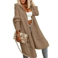 thumbnail image 2 of Long Sleeved Fall Winter Women Casual Hooded Knit Coat Loose Long Cardigan with Pocket, 2 of 5