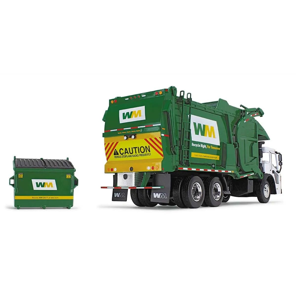 Mack LR "Waste Management" Refuse Garbage Truck w/Front Loader White and Green w/Trash Bin 1/34 Diecast Model by First Gear