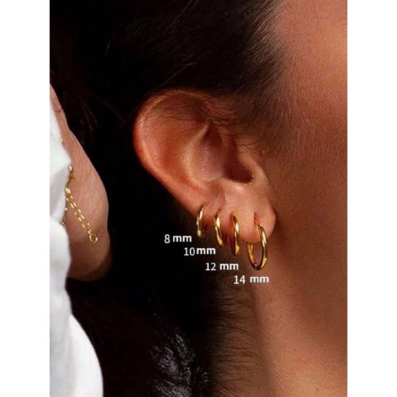 8pcs Stainless Steel Solid Round Huggie Hoop Earrings Set In Silver For Women Men Stackable Tiny Ear Cartilage Hoops