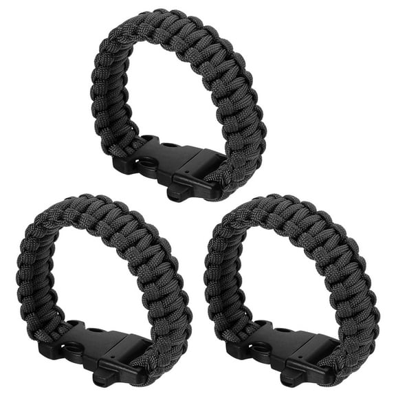 Uxcell Survival Paracord Bracelets, 3 Pack Braided Bracelet with Plastic Buckle, Black