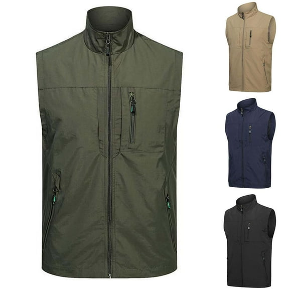 Miluxas Men's Casual Lightweight Outdoor Vest Work Fish Photo Travel Golf Vest Zip up Sleeveless Jacket with Pockets Khaki