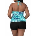 thumbnail image 5 of 2 Piece Plus Size Swimsuit For Women V Neck Sleeveless V Neck Tops High Waist Shorts Modest Bathing Suit (3XL, Blue), 5 of 7