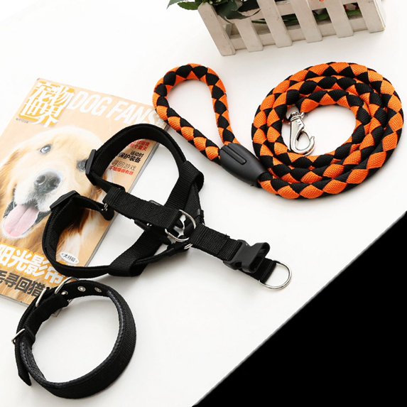 1 Set Multi-sizes Hand Holding Dog Leads Pet Collar for Walking Dog Soft Pet Supplies Dog Harnesses Dog Rope Dog Chain ORANGE&BLACK S