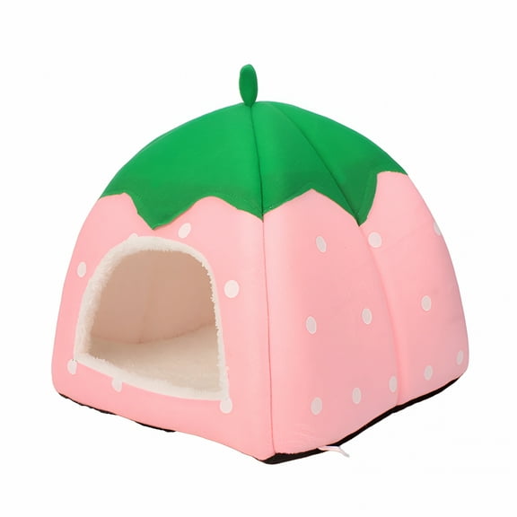 XIRQI Strawberry Hamster House, Guinea Pig Hideout, Small Animal Bed, Dwarf Rabbit, Chinchilla, Hedgehog, Ferret Hideaway, Hide Hut, Cage Accessories for Autumn Winter